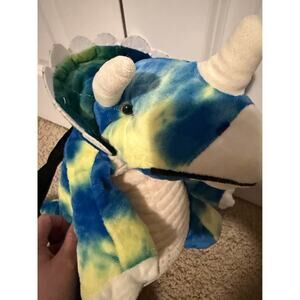 Blue Yellow Tie-Dye Triceratops Dino Plush Backpack